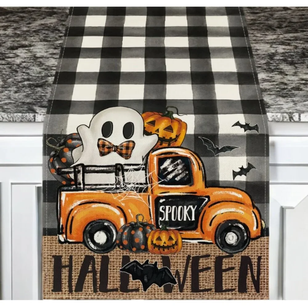 Halloween Table Runner Pumpkin Farmhouse Decor Fall Holiday Cloth Decoration 72